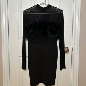 New Black Mesh and Feather Dress